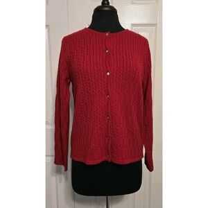 Vintage Lord & Taylor 100% Cashmere Red Cardigan Sweater Womens Medium Hole